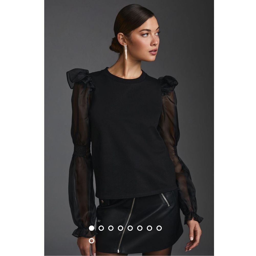 Anthropologie Black Sheer-Sleeve Blouse